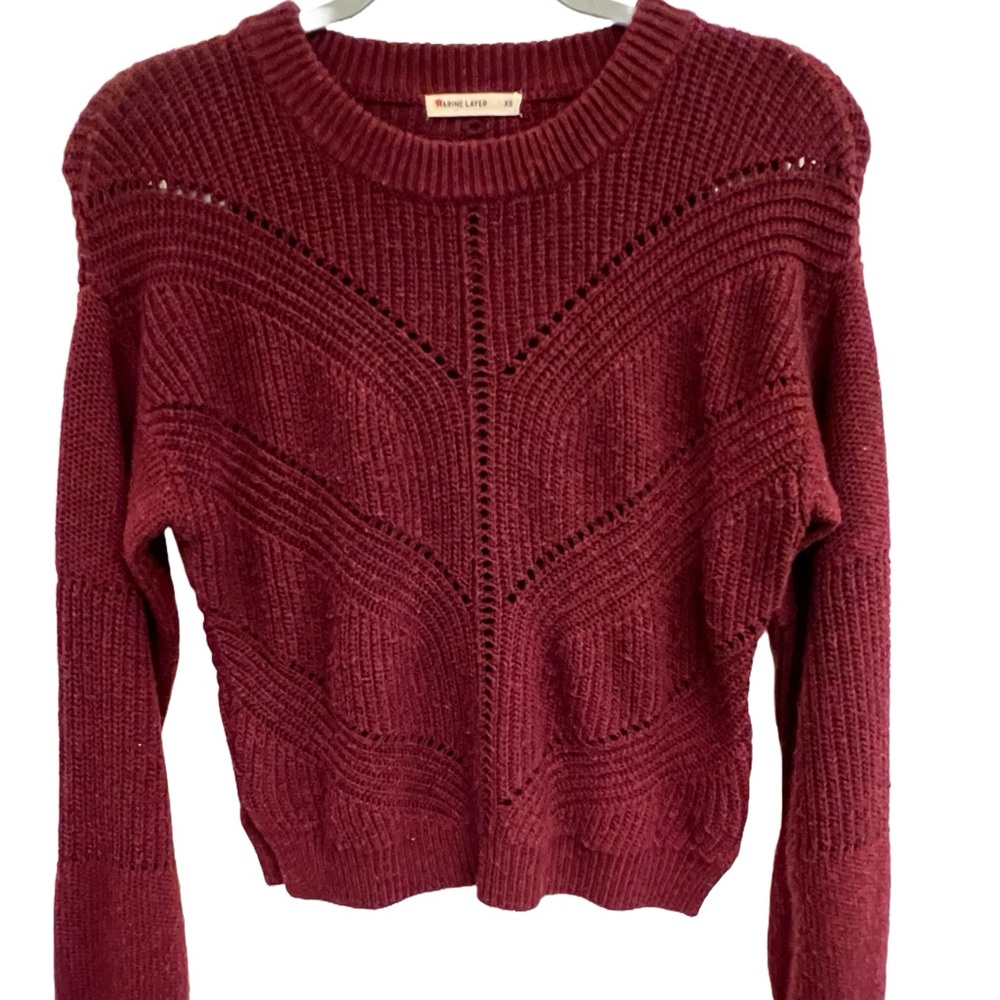Marine Layer Maroon Chevron Knit Crew Neck Sweater